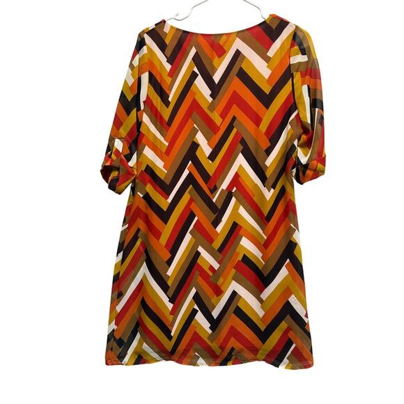 Rachel Kate Chevron Shift Dress M Retro Fall Colors 70s Style Geometric Print - Picture 6 of 8